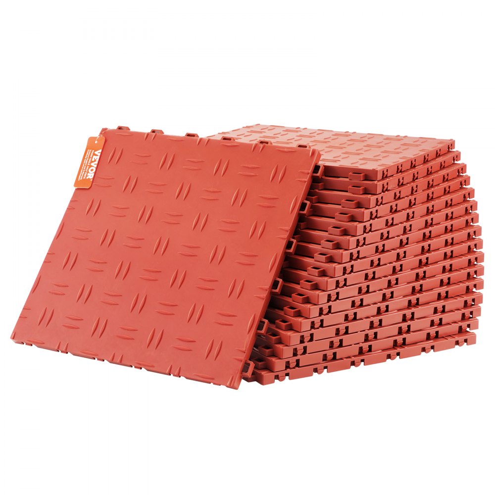 VEVOR Garagen-Bodenbeschläge, 305 x 305 x 13,4 mm, 50er-Set Industrieboden, rutschfeste doppelseitige Struktur-Garagenboden, für Garagen, Keller, Reparaturwerkstätten, Rot