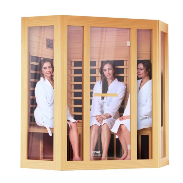 VEVOR Ferninfrarot-Holzsauna, Sauna-Spa für Zuhause, für 3 bis 4 Personen, Niedrige EMF-Ferninfrarot-Sauna aus Hemlockholz mit gehärteter Glastür & Bluetooth-Lautsprechern & Farblichttherapie, 2470 W für den Innenbereich