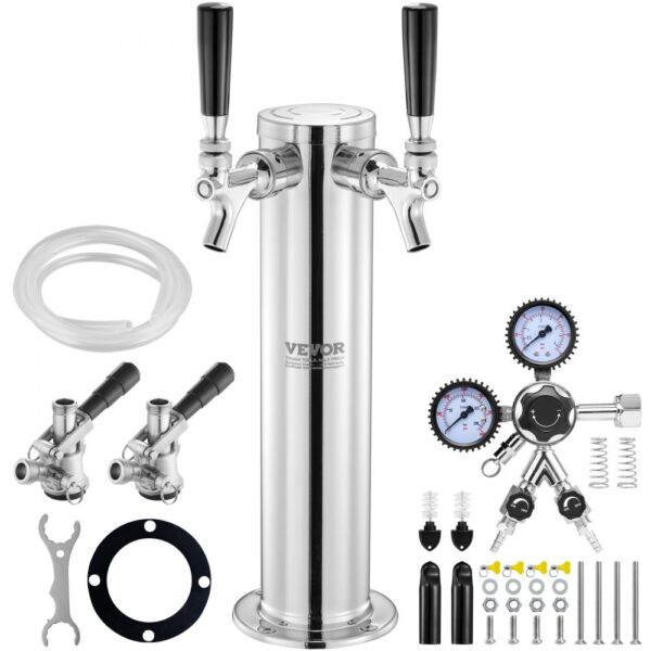 VEVOR Bierspender Bierturm, Bier-Umrüstsatz mit zwei Zapfhähnen, Bier-Turm-Zapfanlage aus Edelstahl mit Doppelmessgerät W21.8-Regler und S-System-Fasskupplung für Partys, zu Hause usw. VEVOR Bierspender Bierturm, Bier-Umrüstsatz mit zwei Zapfhähnen, Bier-Turm-Zapfanlage aus Edelstahl mit Doppelmessgerät W21.8-Regler und S-System-Fasskupplung für Partys, zu Hause usw.