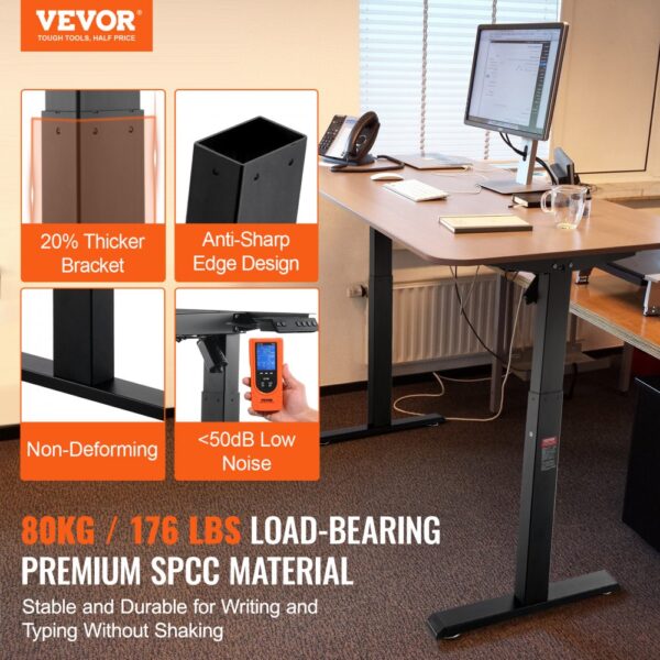 VEVOR Schreibtisch Gestell, verstellbare 70–117 cm Höhe und 95–158 cm Länge, elektrische Tischgestell für Computertische, ergonomische DIY-Arbeitsplatzbasis für das Büro Zuhause (nur schwarzer Rahmen) – Bild 2