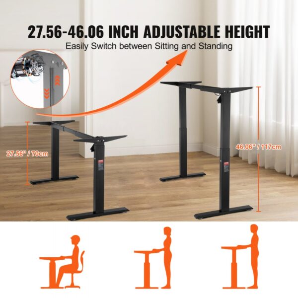 VEVOR Schreibtisch Gestell, verstellbare 70–117 cm Höhe und 95–158 cm Länge, elektrische Tischgestell für Computertische, ergonomische DIY-Arbeitsplatzbasis für das Büro Zuhause (nur schwarzer Rahmen) – Bild 4
