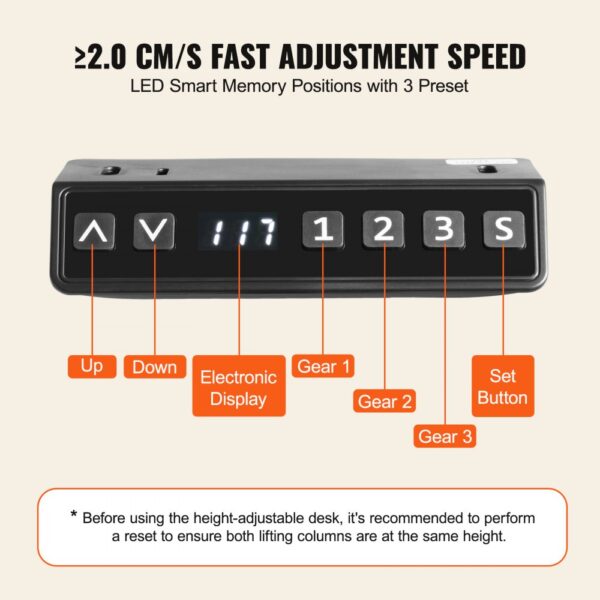 VEVOR Schreibtisch Gestell, verstellbare 70–117 cm Höhe und 95–158 cm Länge, elektrische Tischgestell für Computertische, ergonomische DIY-Arbeitsplatzbasis für das Büro Zuhause (nur schwarzer Rahmen) – Bild 5