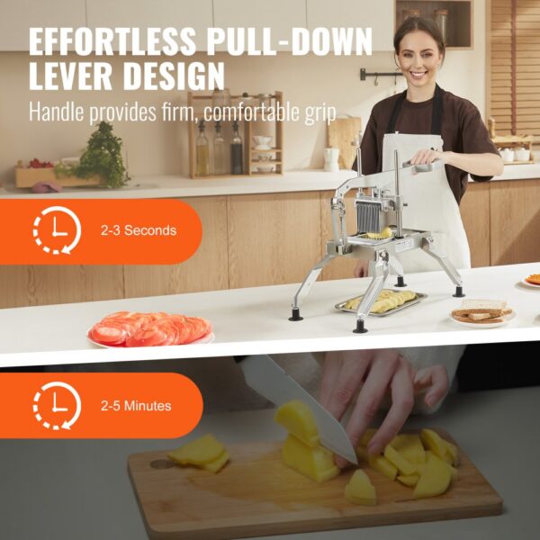 VEVOR Kommerzieller Gemüseschneider, 3/8 & 3/16 Zoll Tomatenschneider, Gemüseschneider aus Edelstahl & Aluminiumlegierung, Manueller Gemüseschneider, für Tomaten, Zwiebeln, Kartoffeln – Bild 3 VEVOR Kommerzieller Gemüseschneider, 3/8 & 3/16 Zoll Tomatenschneider, Gemüseschneider aus Edelstahl & Aluminiumlegierung, Manueller Gemüseschneider, für Tomaten, Zwiebeln, Kartoffeln – Bild 3