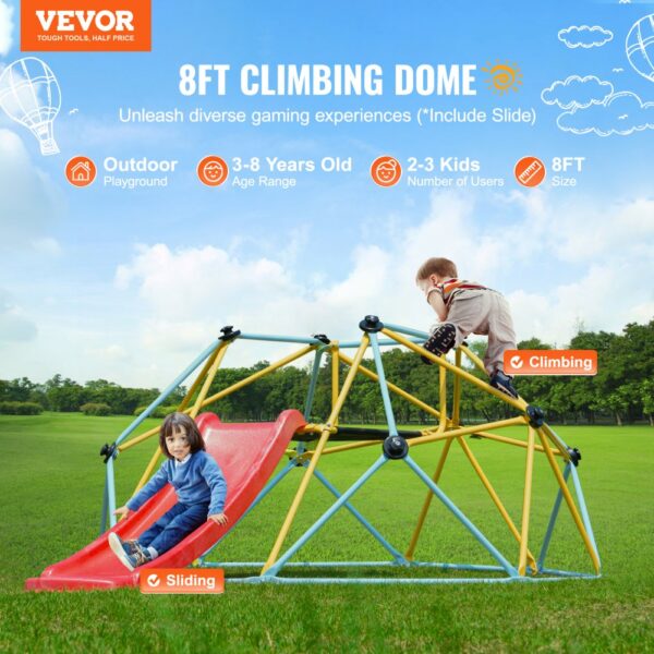 VEVOR Kletterkuppel, 2,44 m geometrisches Klettergerüst mit Rutsche, für Kinder von 3 bis 9 Jahren, Klettergerüst 272 kg Tragfähigkeit, mit Klettergriff, Indoor-/Outdoor-Spielgerät ideal Hinterhof – Bild 2