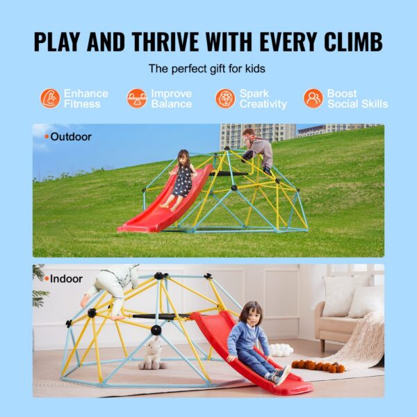 VEVOR Kletterkuppel, 2,44 m geometrisches Klettergerüst mit Rutsche, für Kinder von 3 bis 9 Jahren, Klettergerüst 272 kg Tragfähigkeit, mit Klettergriff, Indoor-/Outdoor-Spielgerät ideal Hinterhof – Bild 3