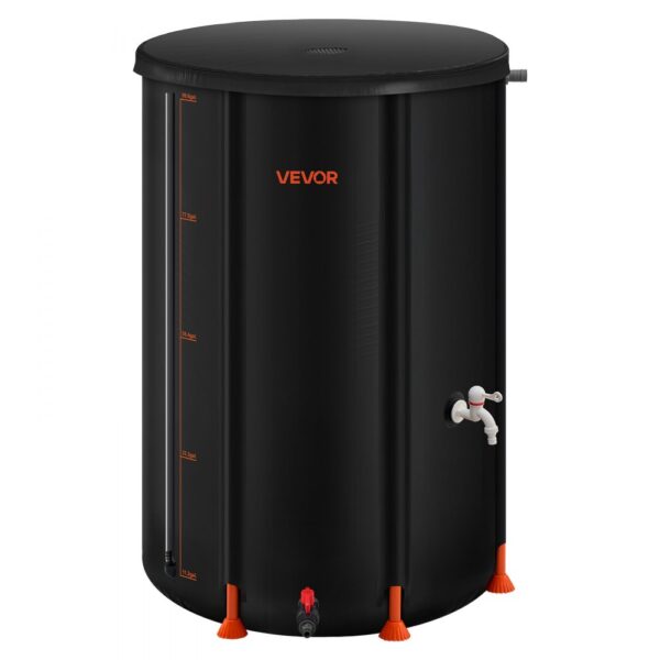 VEVOR Regentonne faltbar, 380 L tragbares Regenfass, Regenwassertank, 1000D PVC-Regenwassersammelsystem, Wassertank, Regenwassertonne mit Zapfhahn und Überlaufset, Schwarz