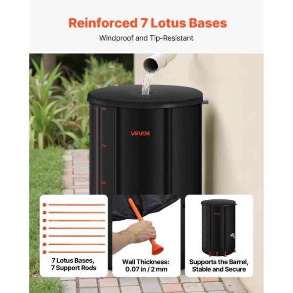 VEVOR Regentonne faltbar, 380 L tragbares Regenfass, Regenwassertank, 1000D PVC-Regenwassersammelsystem, Wassertank, Regenwassertonne mit Zapfhahn und Überlaufset, Schwarz – Bild 3