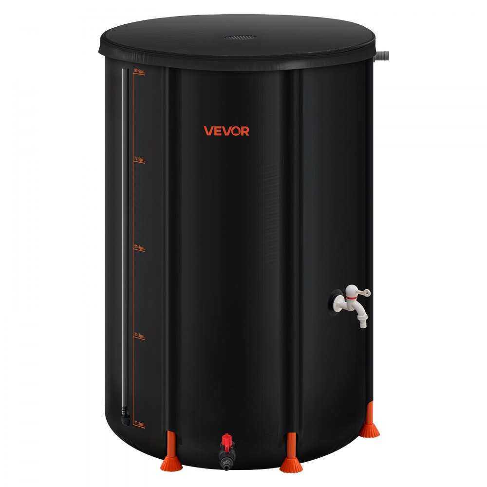 VEVOR Regentonne faltbar, 380 L tragbares Regenfass, Regenwassertank, 1000D PVC-Regenwassersammelsystem, Wassertank, Regenwassertonne mit Zapfhahn und Überlaufset, Schwarz