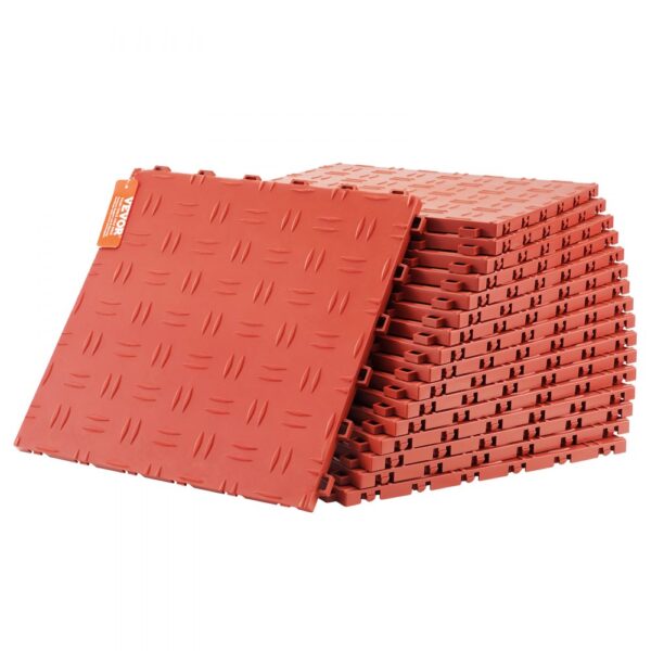 VEVOR Garagen-Bodenbeschläge, 305 x 305 x 13,4 mm, 25er-Set Industrieboden, rutschfeste doppelseitige Struktur-Garagenboden, für Garagen, Keller, Reparaturwerkstätten, Rot