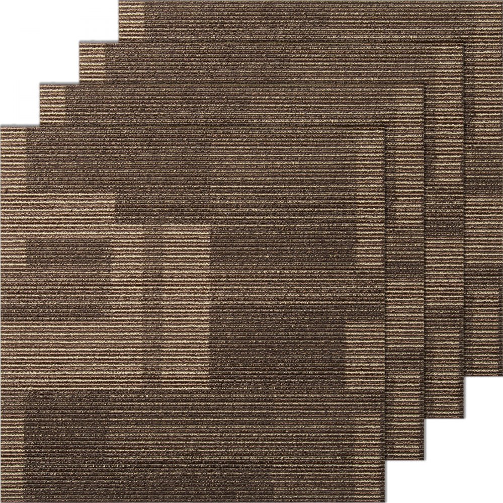 VEVOR Teppichfliesen, 610 x 610 mm, Teppichboden mit angebrachter Polsterung, weich gepolsterte Teppichfliesen, einfache DIY-Installation für Schlafzimmer und Wohnzimmer (24 Stk., gemischtes Braun)