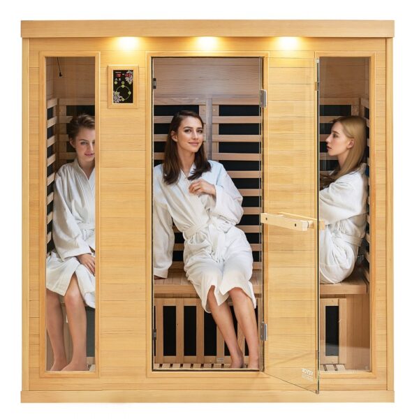 VEVOR Ferninfrarot-Holzsauna, Sauna-Spa für Zuhause, für 3 bis 4 Personen, Niedrige EMF-Ferninfrarot-Sauna aus Hemlockholz mit gehärteter Glastür & Bluetooth-Lautsprechern & Farblichttherapie, 2580 W