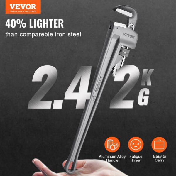 VEVOR Rohrzange, 24 Zoll gerade Aluminium-Rohrzange, verstellbarer Sanitärschlüssel, mit hochfester Backe und ergonomischem Griff, leicht zu tragen, aufhängbares Design, für Wasserleitungen – Bild 2 VEVOR Rohrzange, 24 Zoll gerade Aluminium-Rohrzange, verstellbarer Sanitärschlüssel, mit hochfester Backe und ergonomischem Griff, leicht zu tragen, aufhängbares Design, für Wasserleitungen – Bild 2