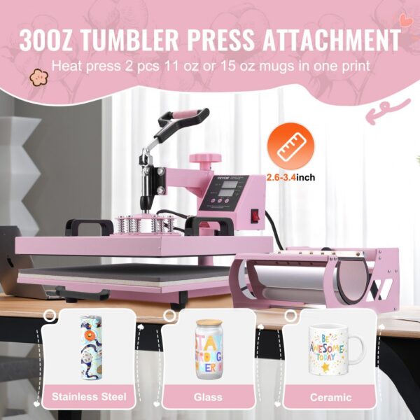 VEVOR Hitzepresse Transferpresse 38x38cm 8 in 1 Tumbler Presse T-Shirts Rosa – Bild 3