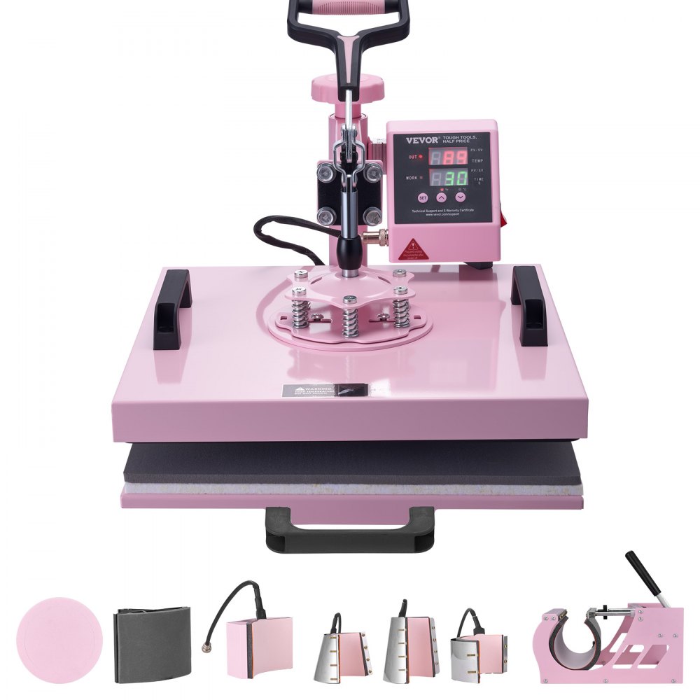 VEVOR Hitzepresse Transferpresse 38x38cm 8 in 1 Tumbler Presse T-Shirts Rosa