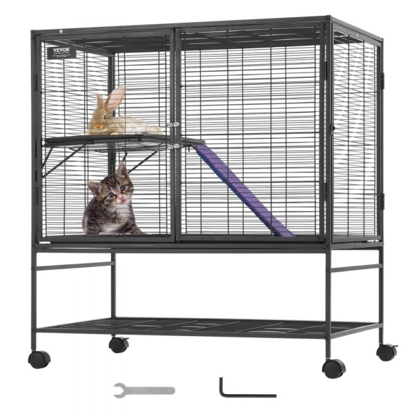 VEVOR 39" rollender Frettchenkäfig aus Eisen, großer 2-stöckiger Käfig, Kleintierkäfig mit Rampen und Tablett, einfach aufzubauen für Hausratten, Hamster, Meerschweinchen, Chinchillas