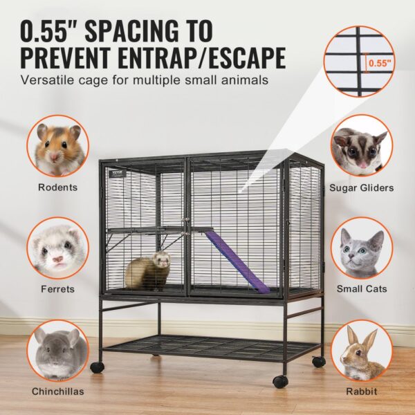 VEVOR 39" rollender Frettchenkäfig aus Eisen, großer 2-stöckiger Käfig, Kleintierkäfig mit Rampen und Tablett, einfach aufzubauen für Hausratten, Hamster, Meerschweinchen, Chinchillas – Bild 3