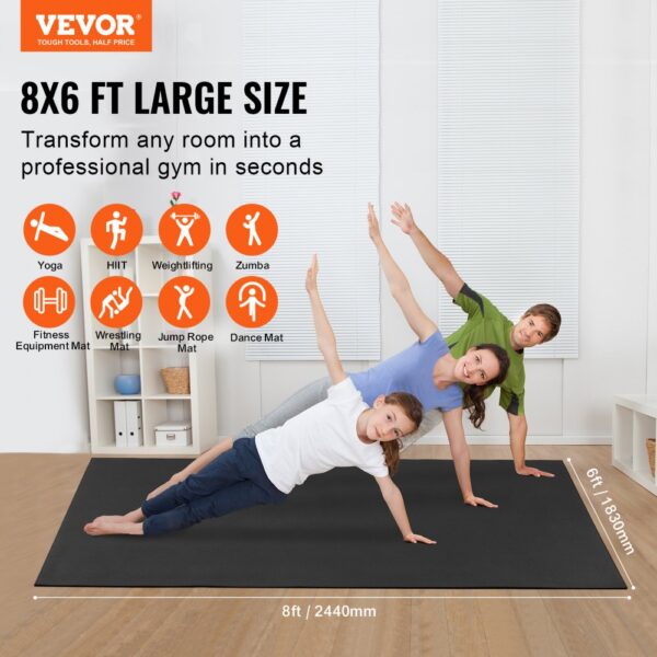 VEVOR Trainingsmatte, rutschfeste, hochdichte Premium-Yogamatte, Trainings-Yogamatte für Männer und Frauen, Fitness- und Trainingsmatte mit Tasche und Tragegurt, für alle Arten von Heim-Yoga, Pilates und Bodentraining (2,4 x 1,8 m) – Bild 2