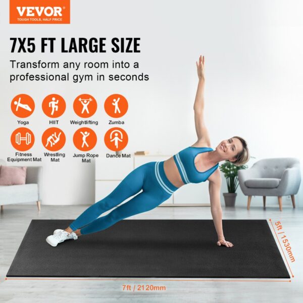 VEVOR Trainingsmatte, rutschfeste, hochdichte Premium-Yogamatte, Trainings-Yogamatte für Männer und Frauen, Fitness- und Trainingsmatte mit Tasche und Tragegurt, für alle Arten von Heim-Yoga, Pilates und Bodentraining (2,1 x 1,5 m) – Bild 2