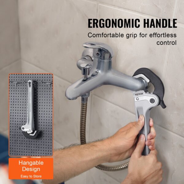 VEVOR Rohrzange, 14 Zoll gerade Aluminium-Rohrzange, automatische Backeneinstellung, verstellbarer Sanitärschlüssel, leicht zu tragen, ergonomischer Griff, aufhängbares Design, für Wasserleitungen – Bild 5