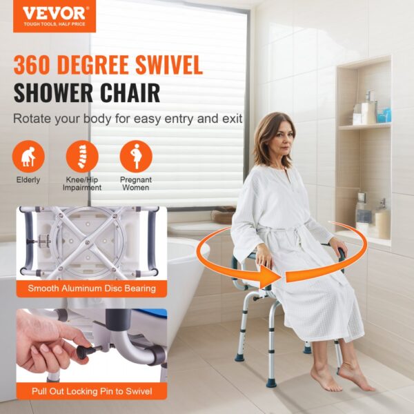 VEVOR Duschdrehstuhl 360 Grad, verstellbarer Duschsitz mit Armlehnen und Rückenlehne für Innendusche oder Badewanne, rutschfester drehbarer Badewannenstuhl für ältere, behinderte verletzte – Bild 2 VEVOR Duschdrehstuhl 360 Grad, verstellbarer Duschsitz mit Armlehnen und Rückenlehne für Innendusche oder Badewanne, rutschfester drehbarer Badewannenstuhl für ältere, behinderte verletzte – Bild 2