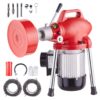 VEVOR Rohrreinigungsmaschine 120 Fuß x 5/8 Zoll, 370 W elektrische Rohrreinigungsspirale mit manueller Zuführung – mit 2 Stahlkabelabschnitten (120' x 5/8" und 23' x 3/8"), 7 Schneidern und CW/CCW-Steuerung für 1,6" bis 4" Rohre