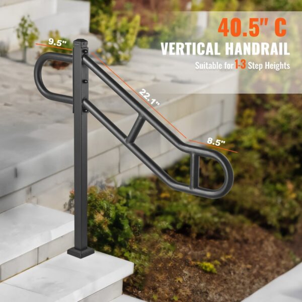 VEVOR Handlauf mit einem Pfosten für 1–3 Stufen im Außenbereich, 40,5" L x 35,4" H gebogener Treppenhandlauf aus Metall, bodenmontiertes Treppengeländer aus Karbonstahl, U-förmiger Haltegriff mit 2 rutschfesten Querstangen für die Garage – Bild 4