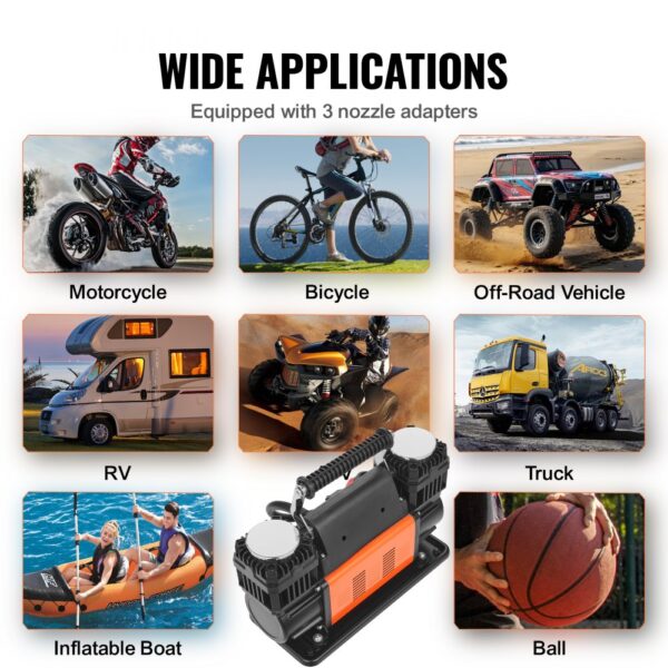 VEVOR 10,6 CFM Hochleistungs-Luftkompressor, 30 s schnelles Aufpumpen | Tragbarer Reifenfüller mit zwei Zylindern, 12 V 150 PSI Offroad-Luftpumpe mit Adaptern für LKWs, Autos, SUVs, 4 x 4-Fahrzeuge, Wohnmobile – Bild 5