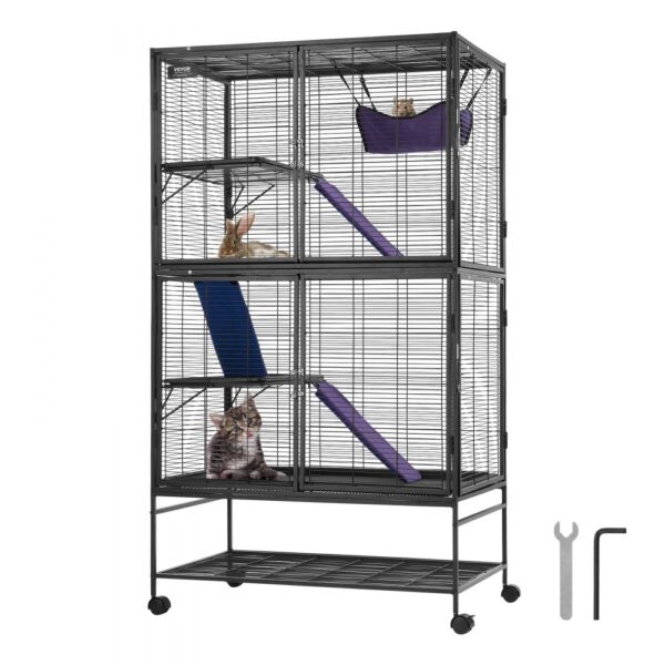 VEVOR 64,6" rollender Frettchenkäfig aus Metall, großer 4-stöckiger Käfig, Kleintierkäfig mit Rampen und Tablett, einfach aufzubauen für Hausratten, Hamster, Meerschweinchen, Chinchillas, Eichhörnchen, Igel, Hasen