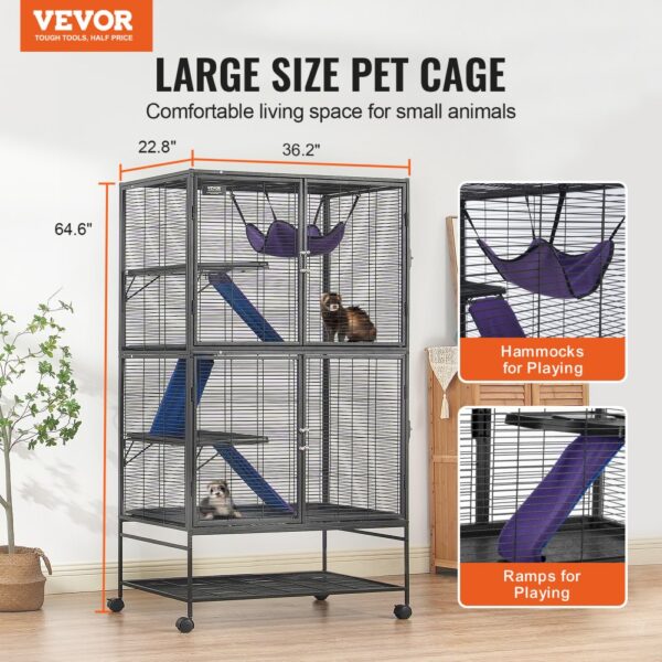 VEVOR 64,6" rollender Frettchenkäfig aus Metall, großer 4-stöckiger Käfig, Kleintierkäfig mit Rampen und Tablett, einfach aufzubauen für Hausratten, Hamster, Meerschweinchen, Chinchillas, Eichhörnchen, Igel, Hasen – Bild 2