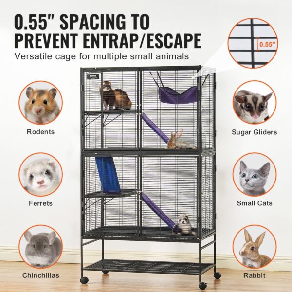 VEVOR 64,6" rollender Frettchenkäfig aus Metall, großer 4-stöckiger Käfig, Kleintierkäfig mit Rampen und Tablett, einfach aufzubauen für Hausratten, Hamster, Meerschweinchen, Chinchillas, Eichhörnchen, Igel, Hasen – Bild 3