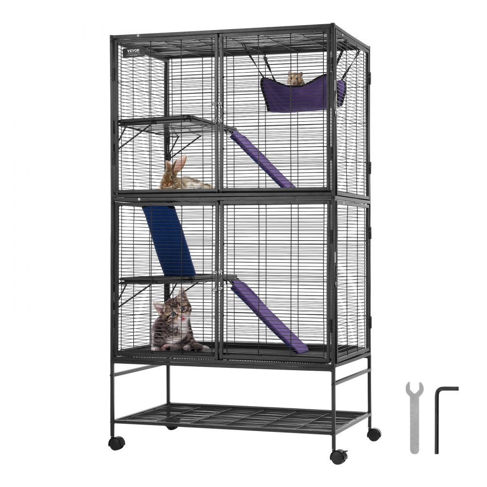 VEVOR 64,6" rollender Frettchenkäfig aus Metall, großer 4-stöckiger Käfig, Kleintierkäfig mit Rampen und Tablett, einfach aufzubauen für Hausratten, Hamster, Meerschweinchen, Chinchillas, Eichhörnchen, Igel, Hasen