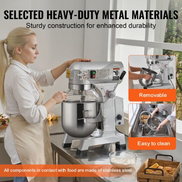 VEVOR Kommerzieller Küchenmixer, 28,5 l kommerzieller Standmixer mit 3 einstellbaren Geschwindigkeiten, 1100 W Teigmixer mit Edelstahlschüssel und 3 Mixaufsätzen, ideal für Restaurant, Bäckerei, Konditorei, Café – Bild 5
