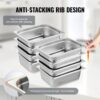 VEVOR 8er-Pack Hotelpfannen, 1/2-Größe Anti-Stau-Dampfpfanne mit Deckel, 0,8 mm dicke Edelstahl-Dampftischpfanne, 4 Zoll tiefe kommerzielle Tischpfanne, Catering-Aufbewahrungspfanne für Lebensmittel, für Industrie und Wissenschaft – Bild 4