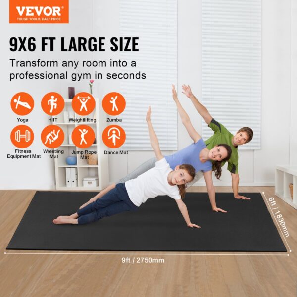 VEVOR Trainingsmatte, rutschfeste, hochdichte Premium-Yogamatte, Trainings-Yogamatte für Männer und Frauen, Fitness- und Trainingsmatte mit Tasche und Tragegurt, für alle Arten von Heim-Yoga, Pilates und Bodentraining (2,7 x 1,8 m) – Bild 2