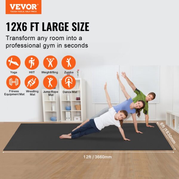 VEVOR Trainingsmatte, rutschfeste, hochdichte Premium-Yogamatte, Trainings-Yogamatte für Männer und Frauen, Fitness- und Trainingsmatte mit Tasche und Tragegurt, für alle Arten von Heim-Yoga, Pilates und Bodentraining (3,6 x 1,8 m) – Bild 2