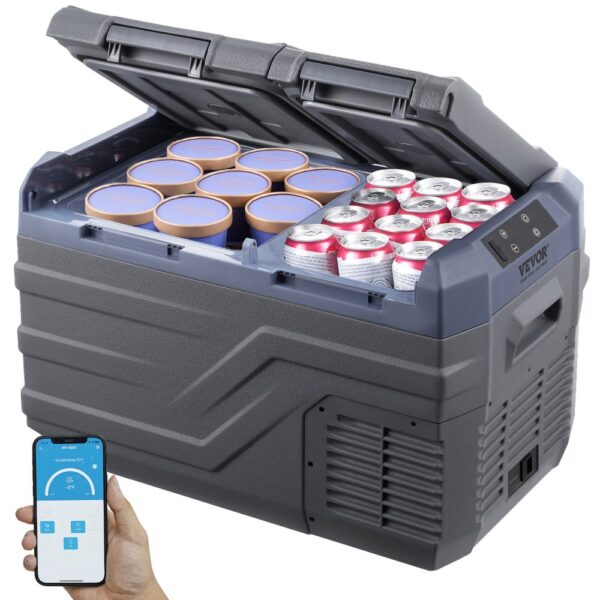 VEVOR Autokühlschrank, 25 L Dual Zone tragbarer Gefrierschrank, 12 Volt Autokühlschrank, -4℉-68℉ einstellbarer Bereich, 12/24 V DC und 100-240 V AC Kompressorkühler für Outdoor, Camping, Wohnmobil