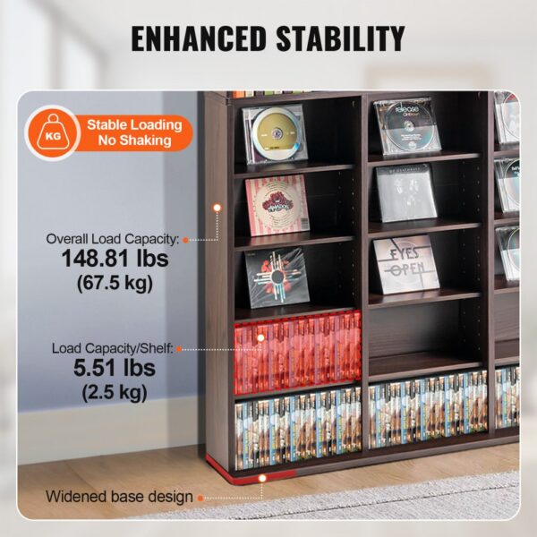 VEVOR Medienaufbewahrungsschrank, 9-lagiges DVD-Regal für bis zu 756 CDs, verstellbare CD-Regale mit 27 Fächern, schützt und organisiert Musik-, Film-, Videospiel- oder Erinnerungssammlungen, Espresso – Bild 3