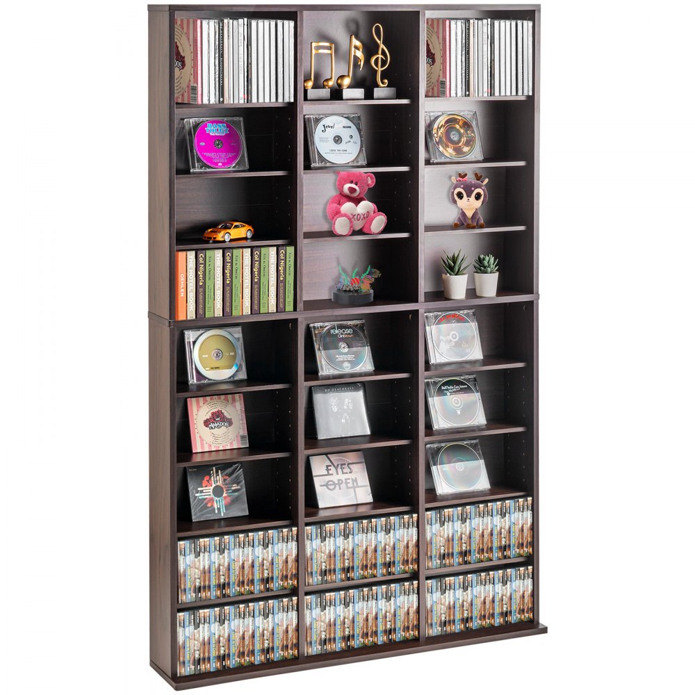 VEVOR Medienaufbewahrungsschrank, 9-lagiges DVD-Regal für bis zu 756 CDs, verstellbare CD-Regale mit 27 Fächern, schützt und organisiert Musik-, Film-, Videospiel- oder Erinnerungssammlungen, Espresso