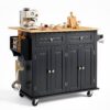 VEVOR Kücheninselwagen, 110 cm mobiler Wagen mit Holzplatte und Lagerschrank, Rolltisch mit Klappplatte, Gewürzregal, Handtuchhalter, verstellbarem Regal, Schublade und Haken, tragbare Inseln Rollbar VEVOR Kücheninselwagen, 110 cm mobiler Wagen mit Holzplatte und Lagerschrank, Rolltisch mit Klappplatte, Gewürzregal, Handtuchhalter, verstellbarem Regal, Schublade und Haken, tragbare Inseln Rollbar