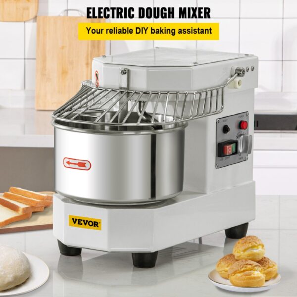 VEVOR Teigknetmaschine Küchenmaschine, 8 L Edelstahl Teigmixer, 450 W, einstellbar (130/233/414 U/min), inkl. Edelstahlschüssel, Sicherheitsschild, Timer, ideal für Bäckereien, Restaurants, Pizzeria – Bild 2