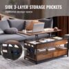 VEVOR Couchtisch mit anhebbarer Platte, 39,4 Zoll großer rechteckiger Couchtisch mit zusätzlichen Aufbewahrungstaschen, aufklappbarer Couchtisch mit Steckdosenleiste & USB & Ambientebeleuchtung für das Wohnzimmer, braun – Bild 4 VEVOR Couchtisch mit anhebbarer Platte, 39,4 Zoll großer rechteckiger Couchtisch mit zusätzlichen Aufbewahrungstaschen, aufklappbarer Couchtisch mit Steckdosenleiste & USB & Ambientebeleuchtung für das Wohnzimmer, braun – Bild 4