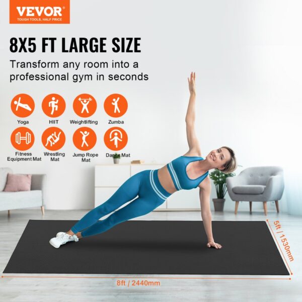 VEVOR Trainingsmatte, rutschfeste, hochdichte Premium-Yogamatte, Trainings-Yogamatte für Männer und Frauen, Fitness- und Trainingsmatte mit Tasche und Tragegurt, für alle Arten von Heim-Yoga, Pilates und Bodentraining (2,4 x 1,5 m) – Bild 2