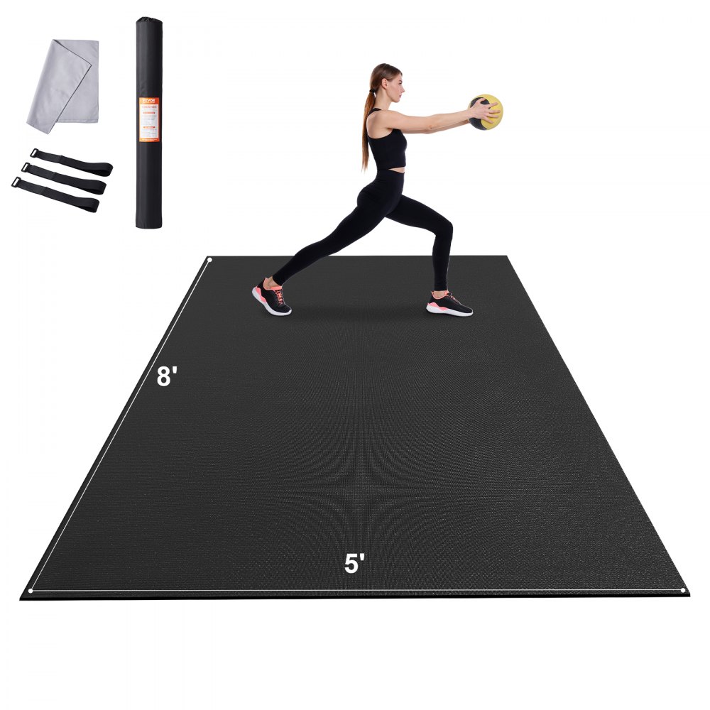 VEVOR Trainingsmatte, rutschfeste, hochdichte Premium-Yogamatte, Trainings-Yogamatte für Männer und Frauen, Fitness- und Trainingsmatte mit Tasche und Tragegurt, für alle Arten von Heim-Yoga, Pilates und Bodentraining (2,4 x 1,5 m)