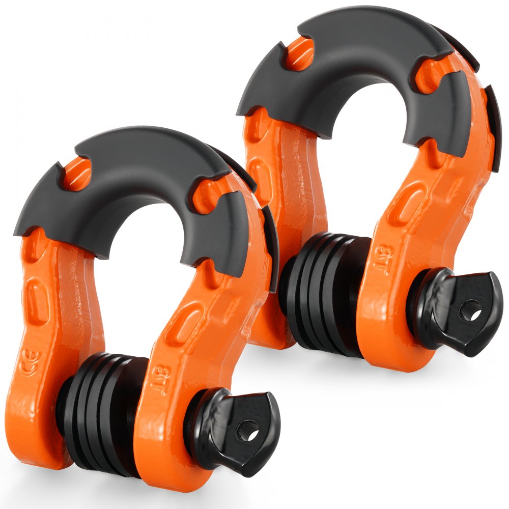 VEVOR 3/4 Zoll D-Ring-Schäkel, 2er-Pack Schäkel aus legiertem Stahl, 30 Tonnen Bruchfestigkeit, mit 7/8 Zoll Schraubstift, Isolatoren und Unterlegscheiben, robuster Bergungsschäkel für Geländefahrzeuge für Jeep-Trucks, orange