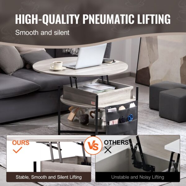 VEVOR Couchtisch mit anhebbarer Platte, 35,3 Zoll runder Couchtisch mit zusätzlichen Aufbewahrungstaschen, aufklappbarer Couchtisch für das Wohnzimmer, weiß – Bild 3 VEVOR Couchtisch mit anhebbarer Platte, 35,3 Zoll runder Couchtisch mit zusätzlichen Aufbewahrungstaschen, aufklappbarer Couchtisch für das Wohnzimmer, weiß – Bild 3