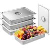 VEVOR 4er-Pack Hotelpfannen, Dampfpfanne in voller Größe mit Anti-Stau-Funktion und Deckel, 0,8 mm dicke Edelstahl-Dampftischpfanne, 4 Zoll tiefe kommerzielle Tischpfanne, Catering-Aufbewahrungspfanne für Lebensmittel, für Industrie und Wissenschaft