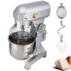 VEVOR Teigknetmaschine Küchenmaschine, 15 Qt Edelstahl Teigmixer, 600 W, einstellbar (130/233/414 U/min), inkl. Edelstahlschüssel, Knethaken, Schneebesen, Rührbesen, ideal für Bäckereien, Restaurants