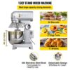 VEVOR Teigknetmaschine Küchenmaschine, 15 Qt Edelstahl Teigmixer, 600 W, einstellbar (130/233/414 U/min), inkl. Edelstahlschüssel, Knethaken, Schneebesen, Rührbesen, ideal für Bäckereien, Restaurants – Bild 3