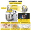 VEVOR Teigknetmaschine Küchenmaschine, 15 Qt Edelstahl Teigmixer, 600 W, einstellbar (130/233/414 U/min), inkl. Edelstahlschüssel, Knethaken, Schneebesen, Rührbesen, ideal für Bäckereien, Restaurants – Bild 4