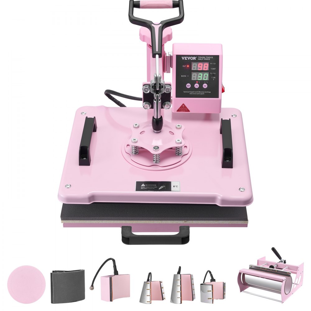 VEVOR Hitzepresse Transferpresse 30x38cm 8 in 1 Tumbler Presse T-Shirts Rosa
